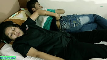 Bed Sharing with Stepbrother! Amazing Hot Sex with Hindi Audio